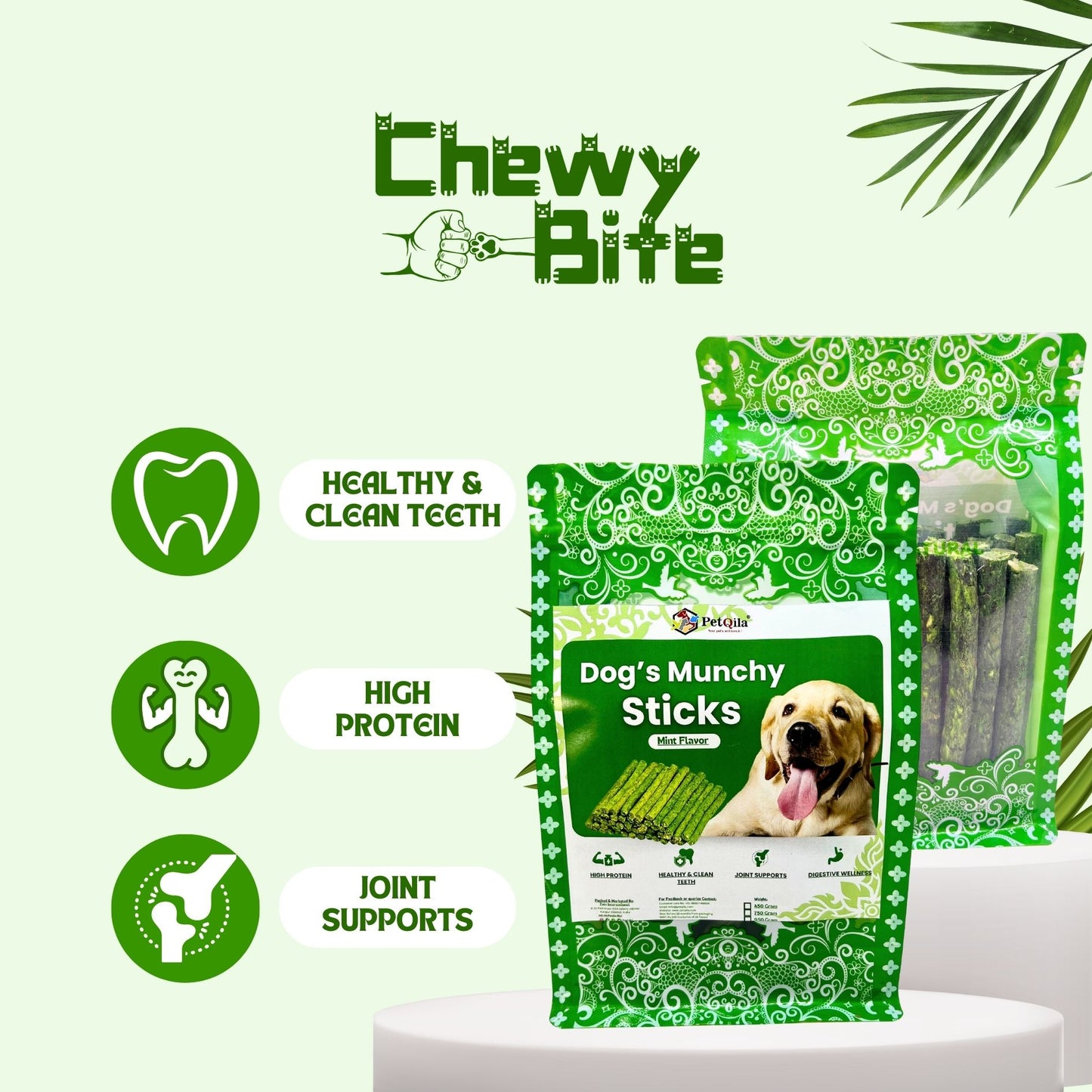 Petqila Dog Munchy Stick, Mint Flavor for All Life Stages & All Breeds-Dog Natural Treats
