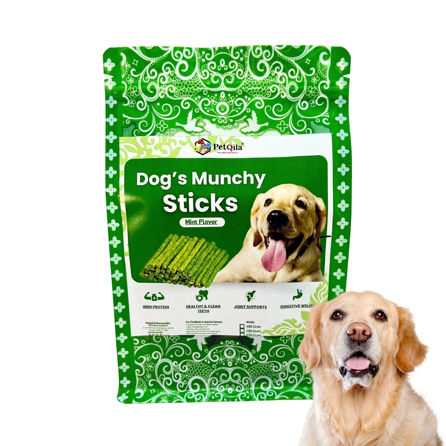 Petqila Dog Munchy Stick, Mint Flavor for All Life Stages & All Breeds-Dog Natural Treats