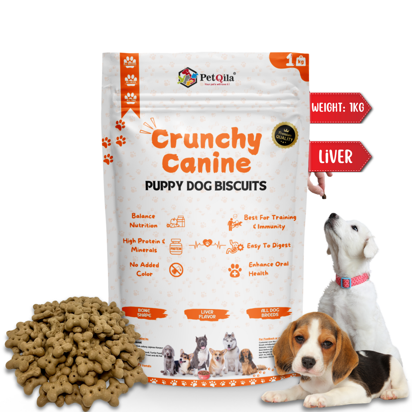 Petqila Crunchy Canine Dog Biscuits – Healthy & Delicious Treats for Puppy 1 KG Liver Flavor