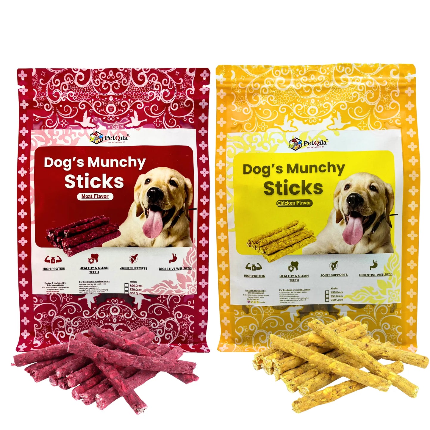 PetQila Chicken Flavor Dog Munchy Sticks – 450g | High-Protein Chew Treats for Dogs