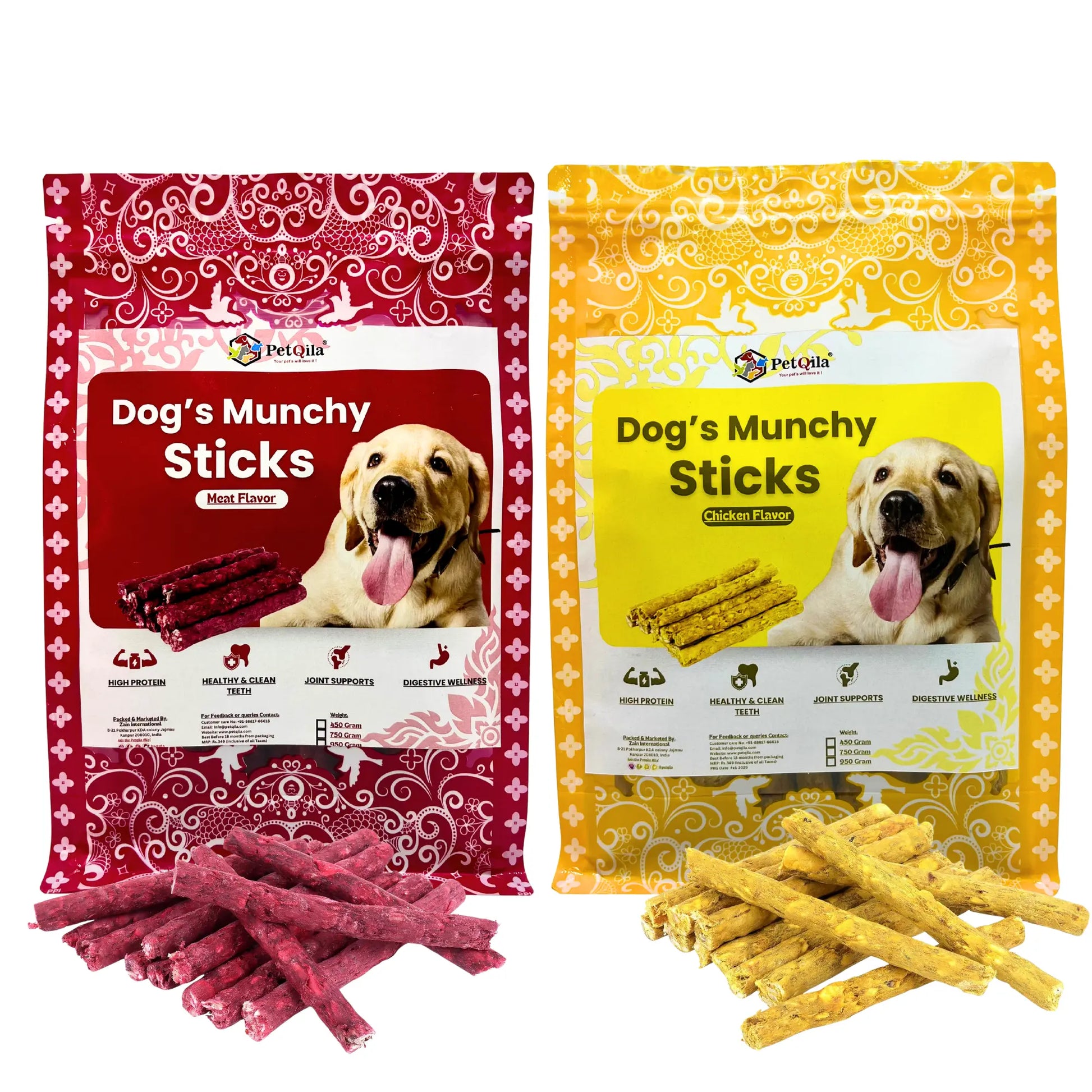 PetQila Chicken Flavor Dog Munchy Sticks – 450g | High-Protein Chew Treats for Dogs
