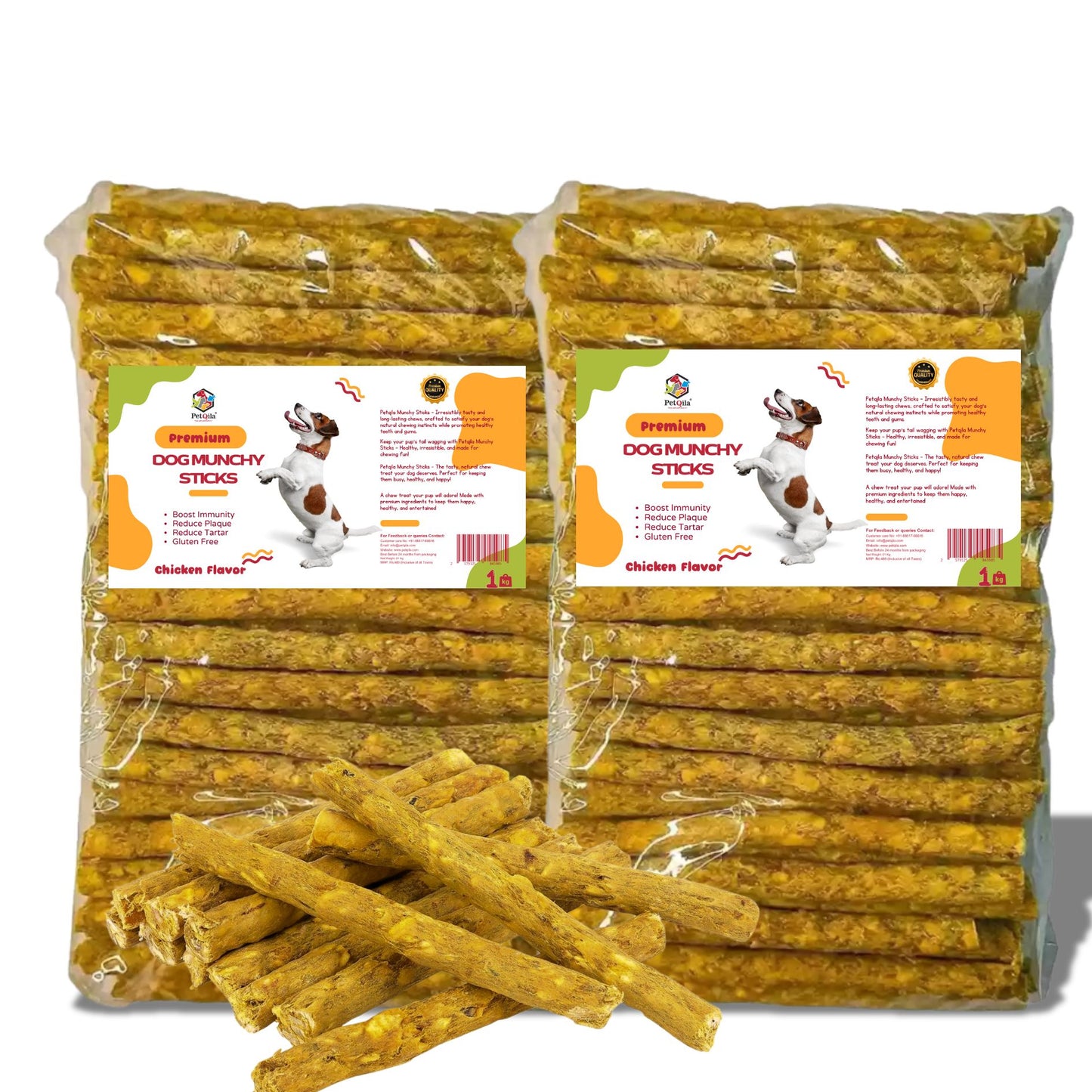 PetQila Chicken Flavour Dog Munchy Sticks – Healthy Chew Treats for All Breeds – 2 & 5 kg Pack