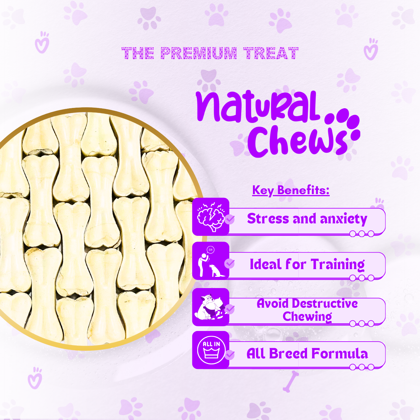 Introducing our long-lasting Dog Chew Bone, perfect for your chewy pup! These durable bones not only keep your dog entertained but also promote dental health by helping to clean teeth as they chew.