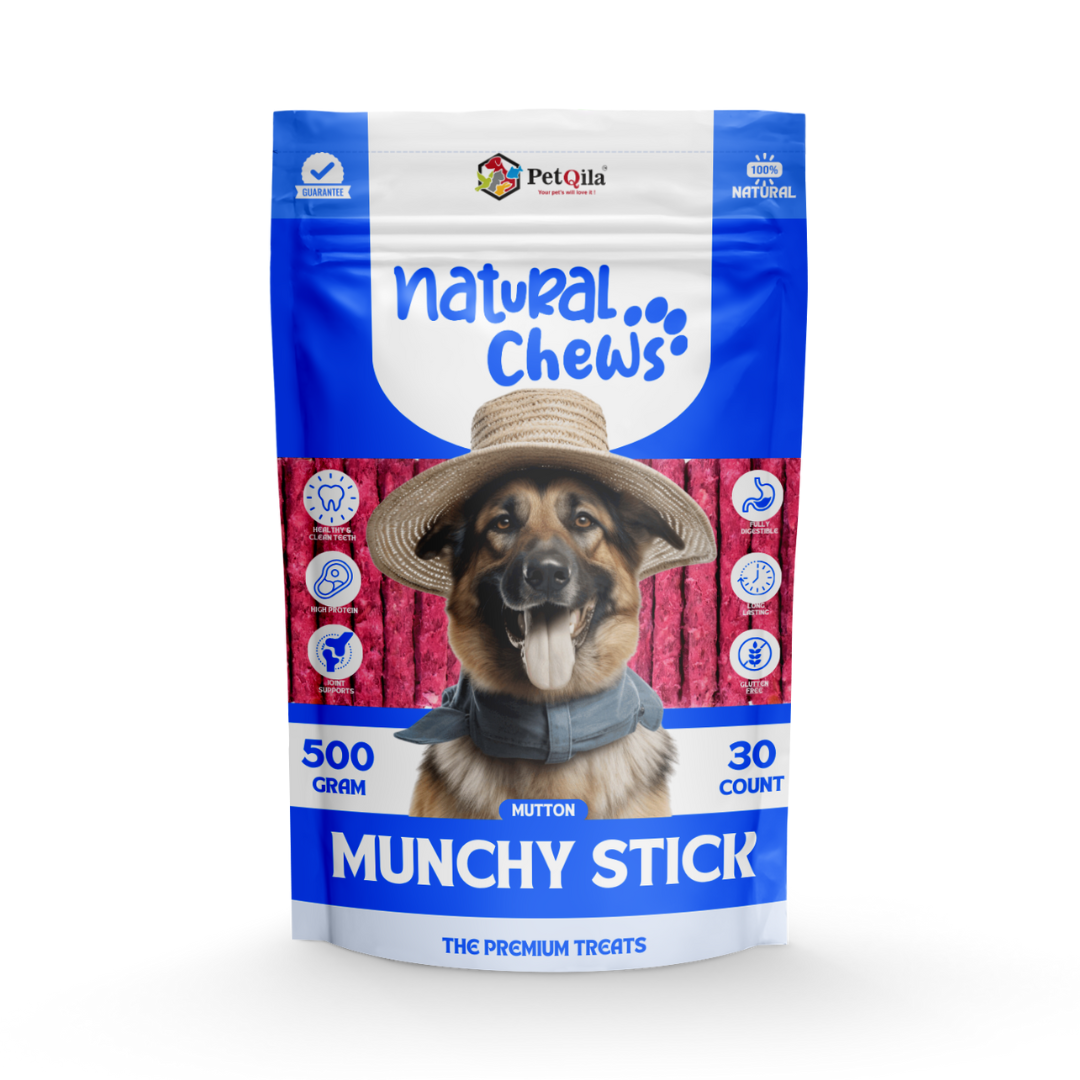 Petqila Dog Chew Munchy Stick- 250g, Mutton Flavor for Healthy Teeth and Gums | All Life Stages & All Breeds-Dog Natural Treats