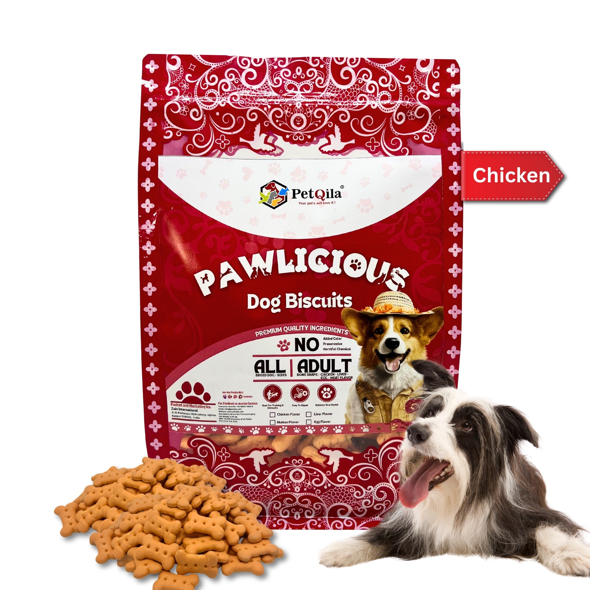 Petqila Pawlicious Dog Biscuits – Healthy & Delicious Treats for Adult 450G Chicken Flavor