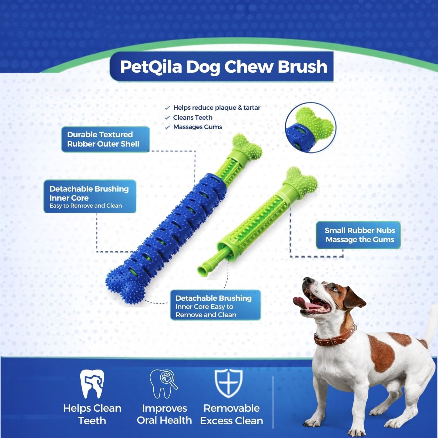 Dog Dental Toothbrush Chew Toy | Teeth Cleaning Brush Stick | Natural Rubber Dental Cleaning Toy for Puppies & Adult Dogs | Interactive Chew Toy