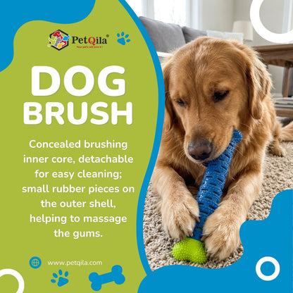 Dog Dental Toothbrush Chew Toy | Teeth Cleaning Brush Stick | Natural Rubber Dental Cleaning Toy for Puppies & Adult Dogs | Interactive Chew Toy