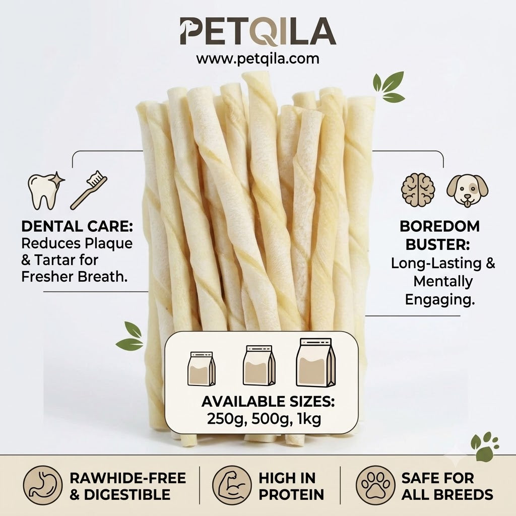 PetQila Natural Dog Twisted Sticks – Rawhide-Dental Chews