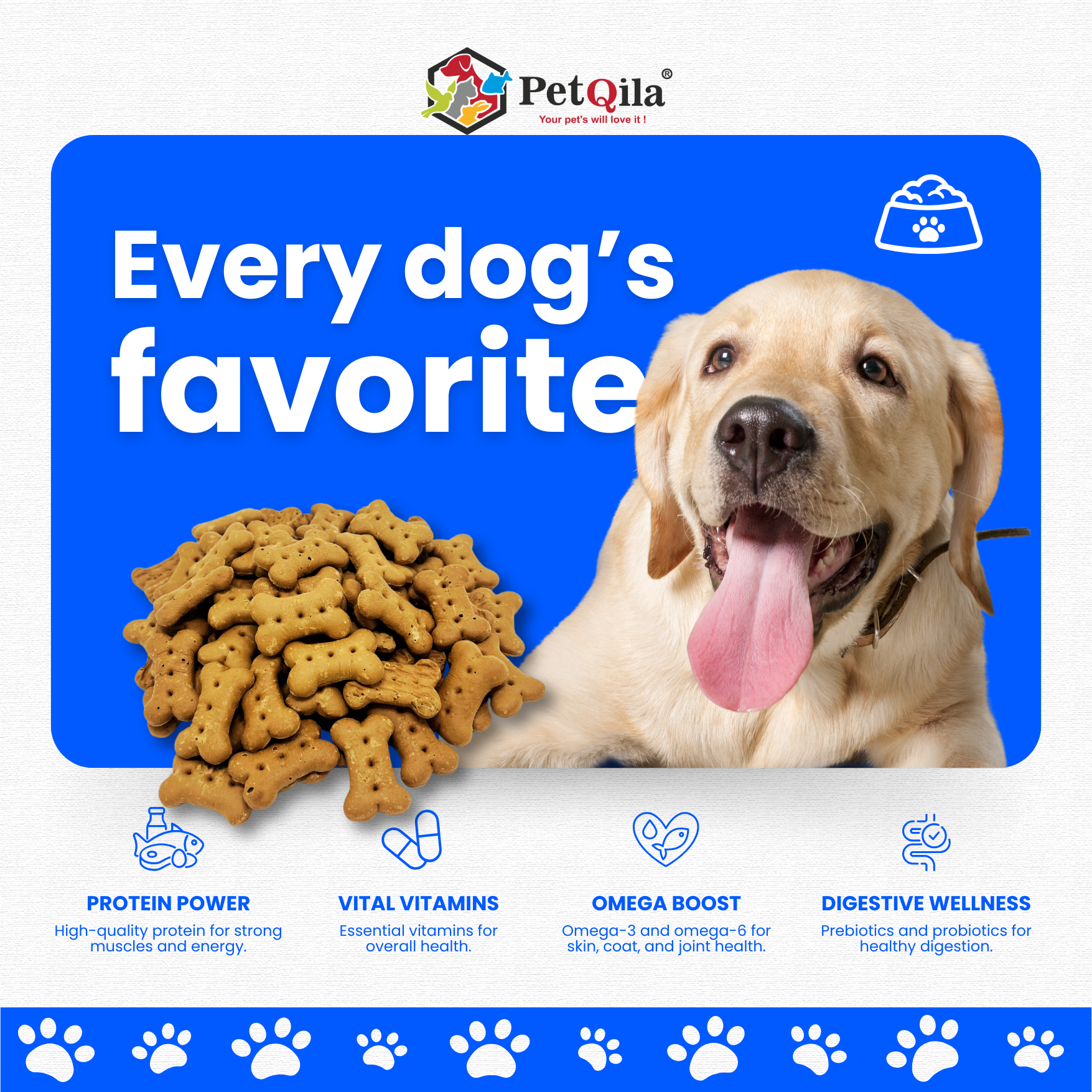 Treat your furry friend to Petqila Natural Dog Biscuits – healthy, all-natural treats made with premium ingredients. Buy online in India today!