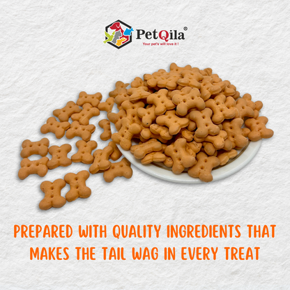 Petqila natural dog biscuits, healthy and crunchy treats made with all-natural ingredients, perfect for rewarding and training dogs.