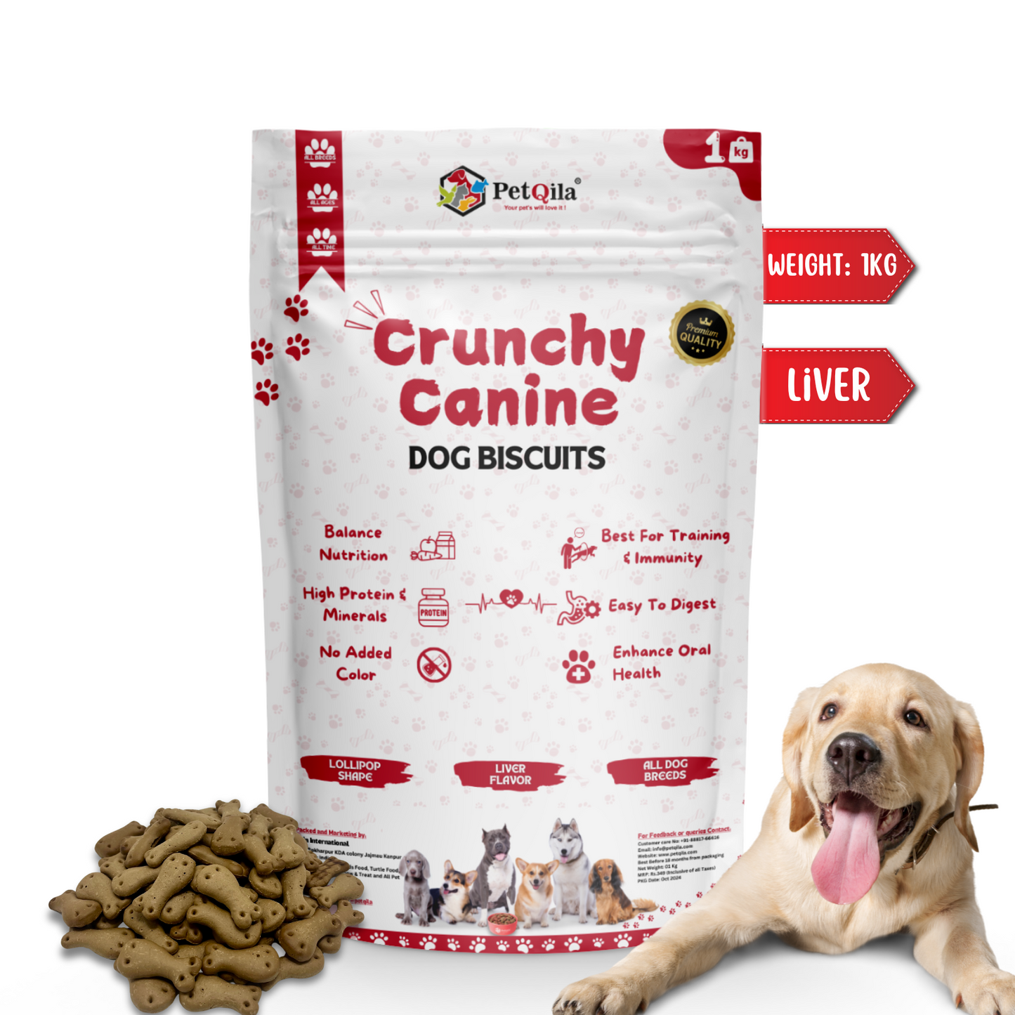 Petqila Crunchy Canine Dog Biscuits – Healthy & Delicious Treats for Dogs 1 KG liver Flavor