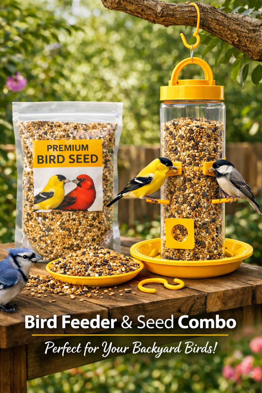 PetQila Hanging Bird Feeder with Seed Tray – Transparent Outdoor Bird Feeder for Balcony, Garden & Window