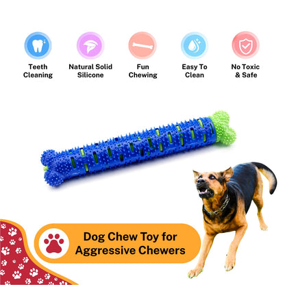 Dog Dental Toothbrush Chew Toy | Teeth Cleaning Brush Stick | Natural Rubber Dental Cleaning Toy for Puppies & Adult Dogs | Interactive Chew Toy