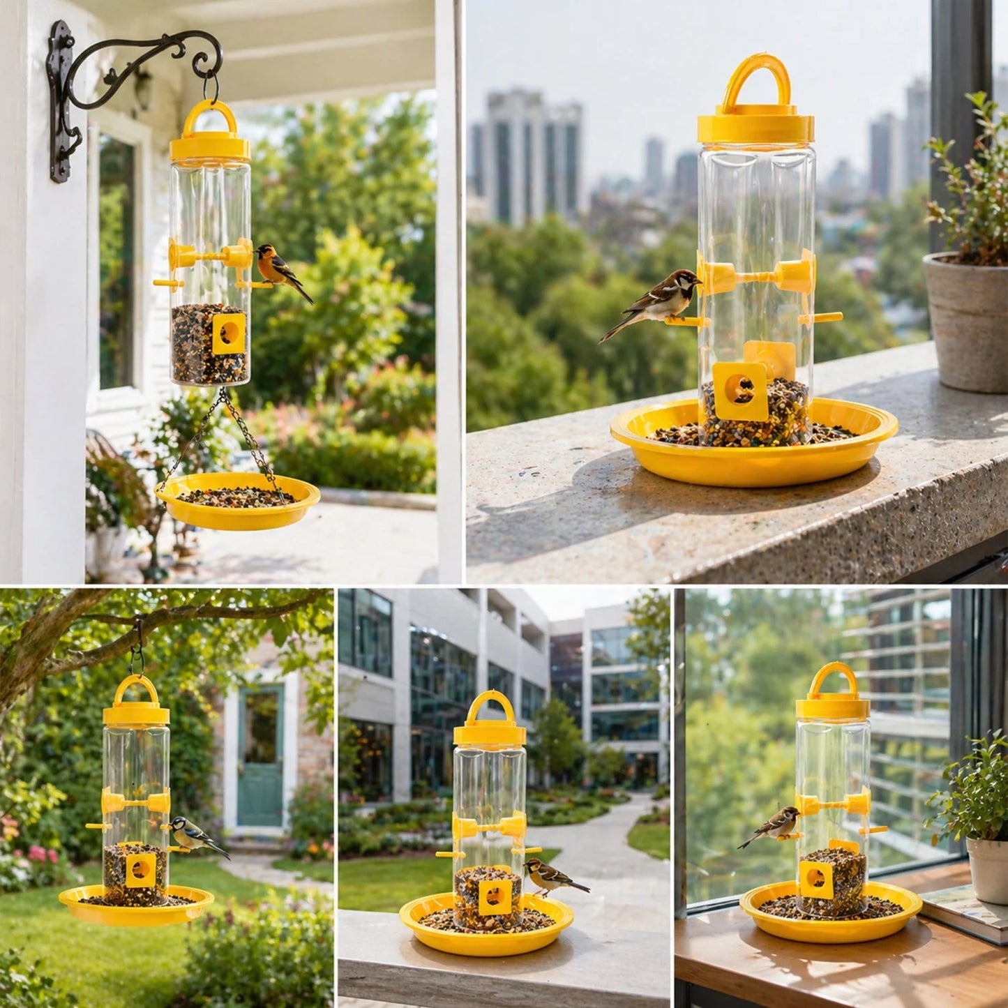 PetQila Hanging Bird Feeder with Seed Tray – Transparent Outdoor Bird Feeder for Balcony, Garden & Window