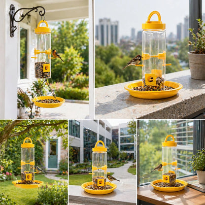 PetQila Hanging Bird Feeder with Seed Tray – Transparent Outdoor Bird Feeder for Balcony, Garden & Window