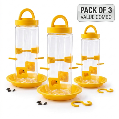 PetQila Hanging Bird Feeder with Seed Tray – Transparent Outdoor Bird Feeder for Balcony, Garden & Window