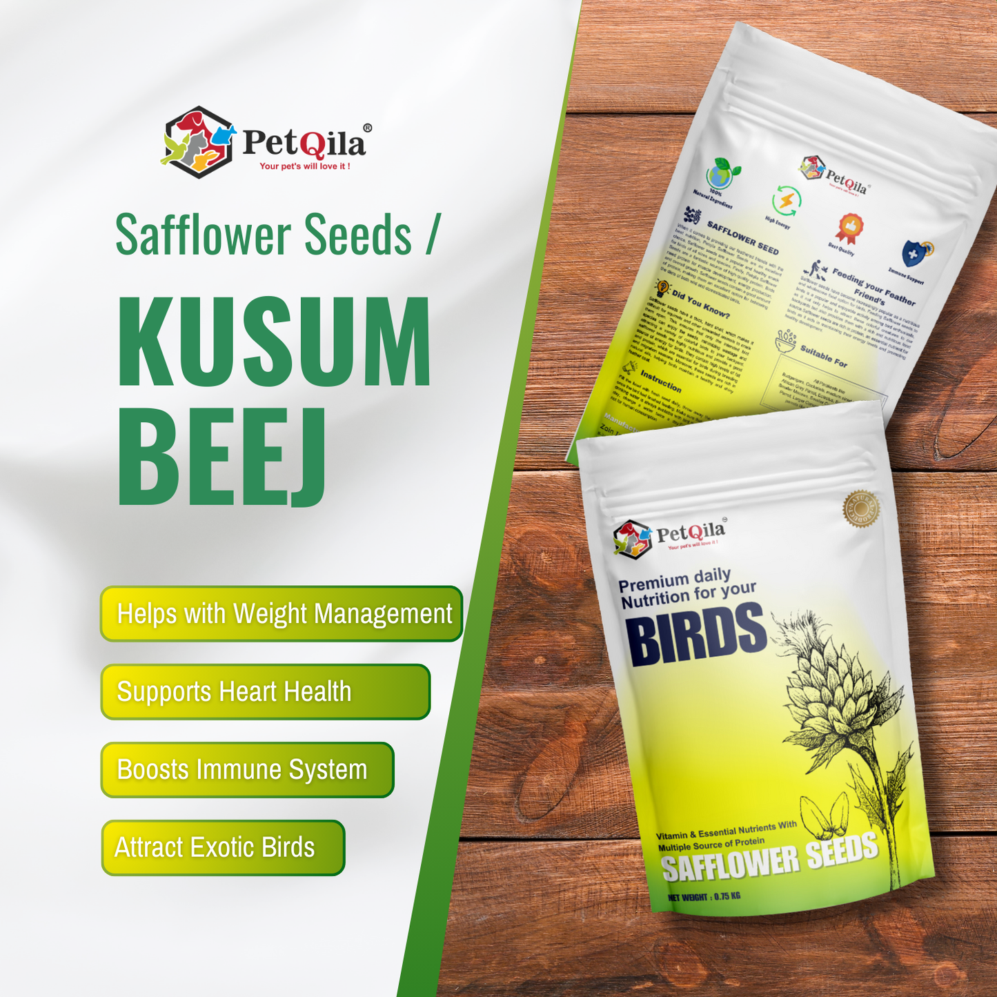 Safflower Seeds Kusum beej for Exotic birds 1 Kg