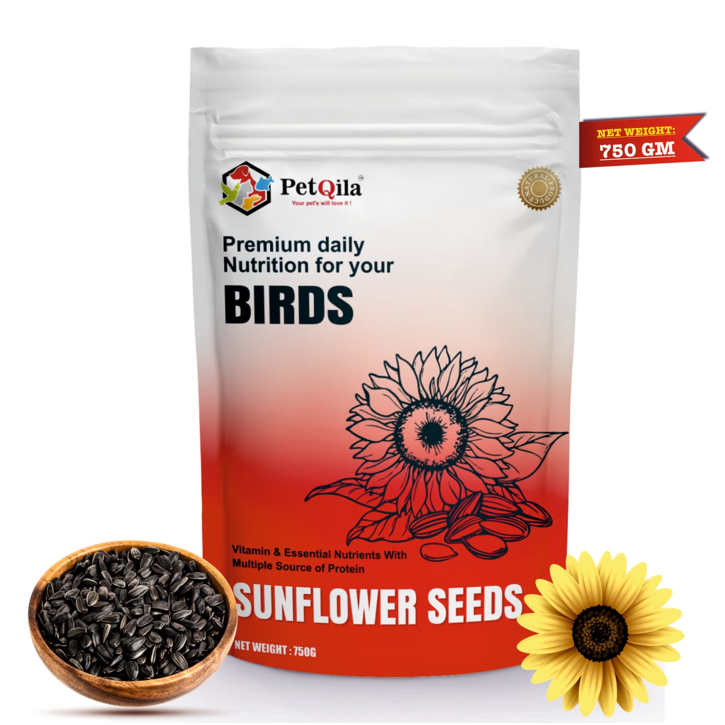 PetQila Striped Sunflower Seeds- for Lovebirds, Cockatiels etc For All Life Stages