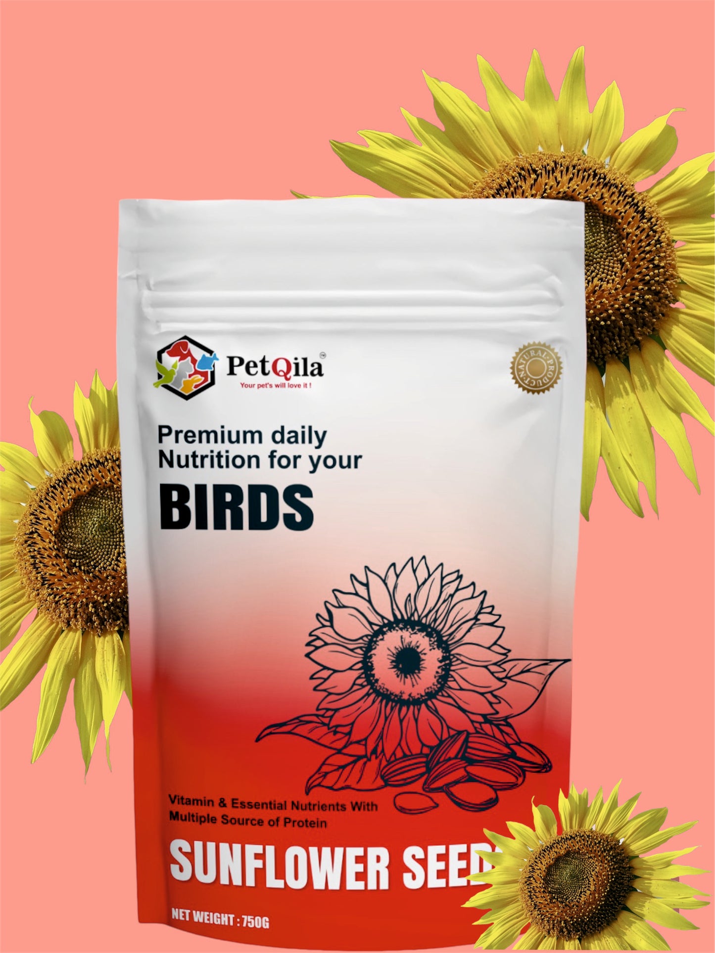 PetQila Striped Sunflower Seeds- for Lovebirds, Cockatiels etc For All Life Stages